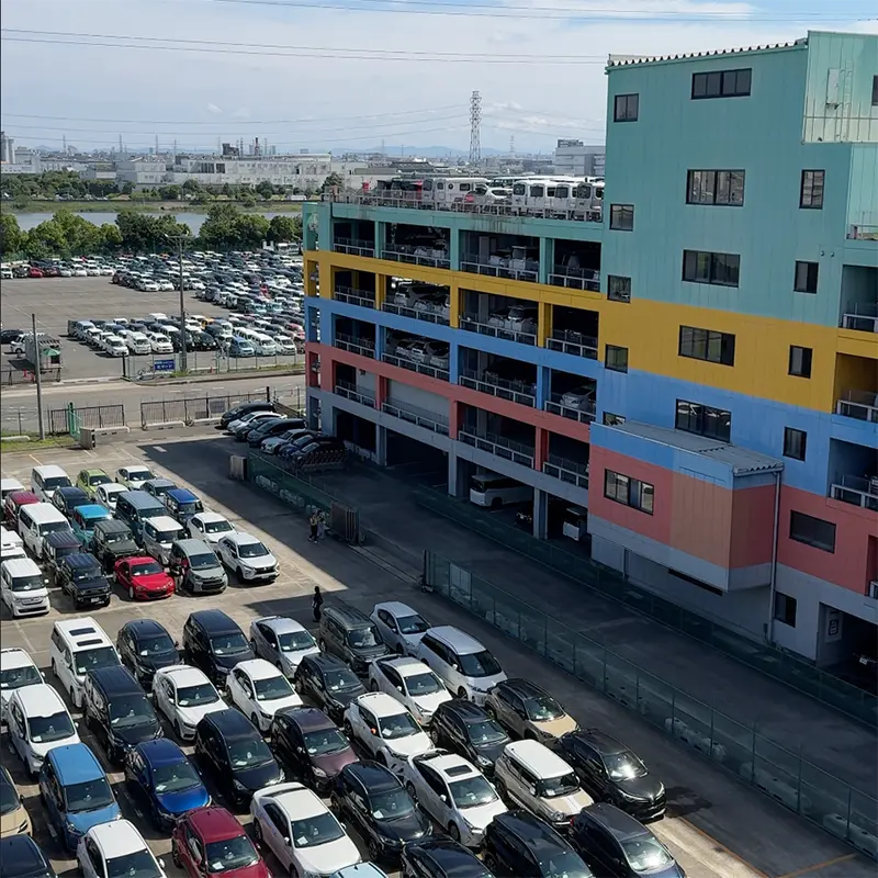 Vehicle storage building at a Japanese auction facility