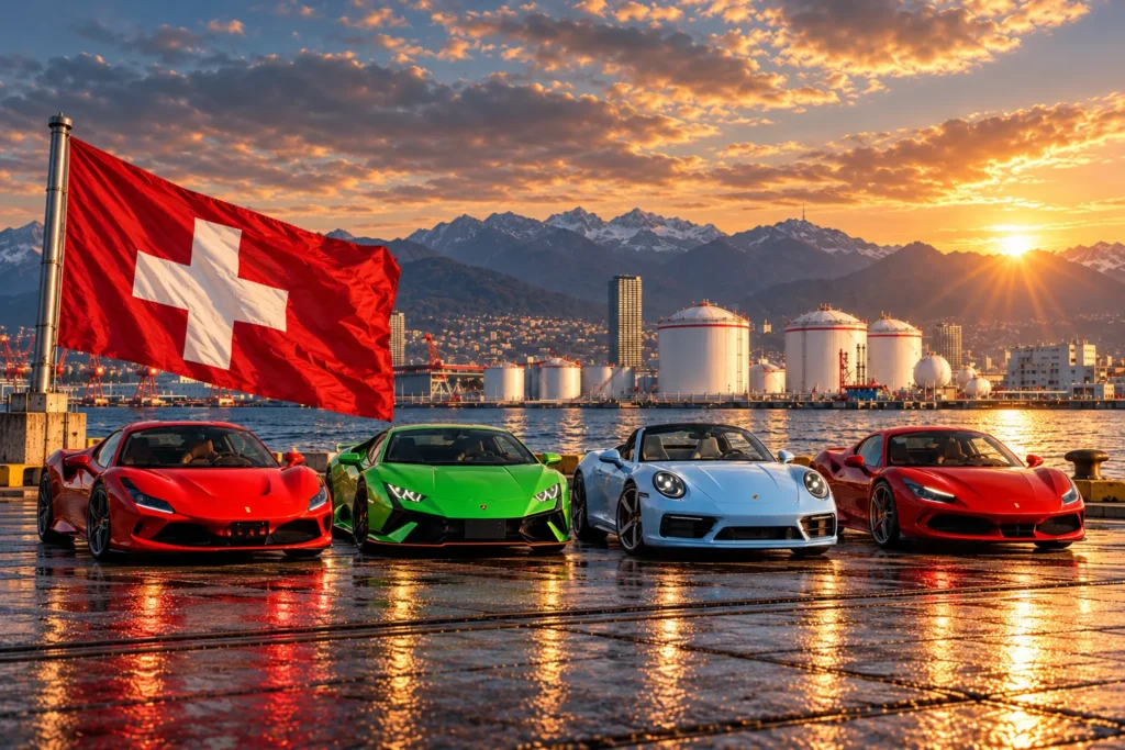 Trajet d’importation d’une voiture du Japon vers la Suisse via l’Allemagne ou les Pays-Bas